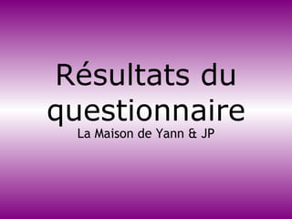 Résultats du questionnaire La Maison de Yann & JP 