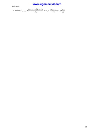 Béton Armé
35
q à droite :
su
ELU
droite
ELU
droite
st
f
z
M
V
A
⋅
−
≥
−
− et
b
c
droite
ELU
bc
f
a
b
V
γ
σ 28
8
.
0
2
≤
⋅
⋅
= −
www.4geniecivil.com
 