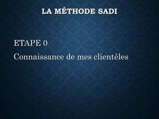 LA MÉTHODE SADI
ETAPE 0
Connaissance de mes clientèles
 