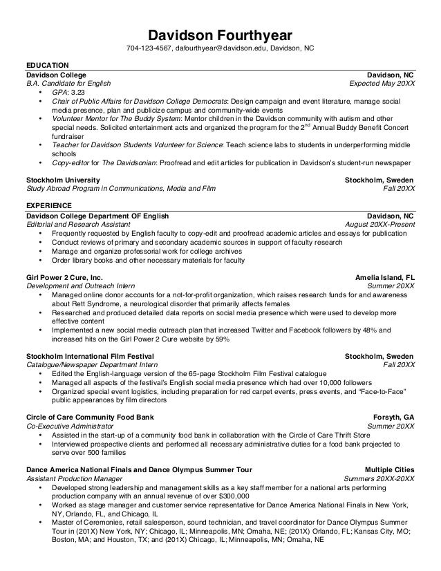 davidson college résumé writing