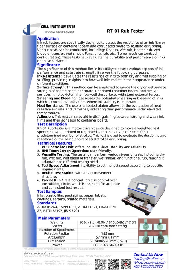 hree Ways the RT-01 Rub Tester Enhances Ink Durability Testing | PDF