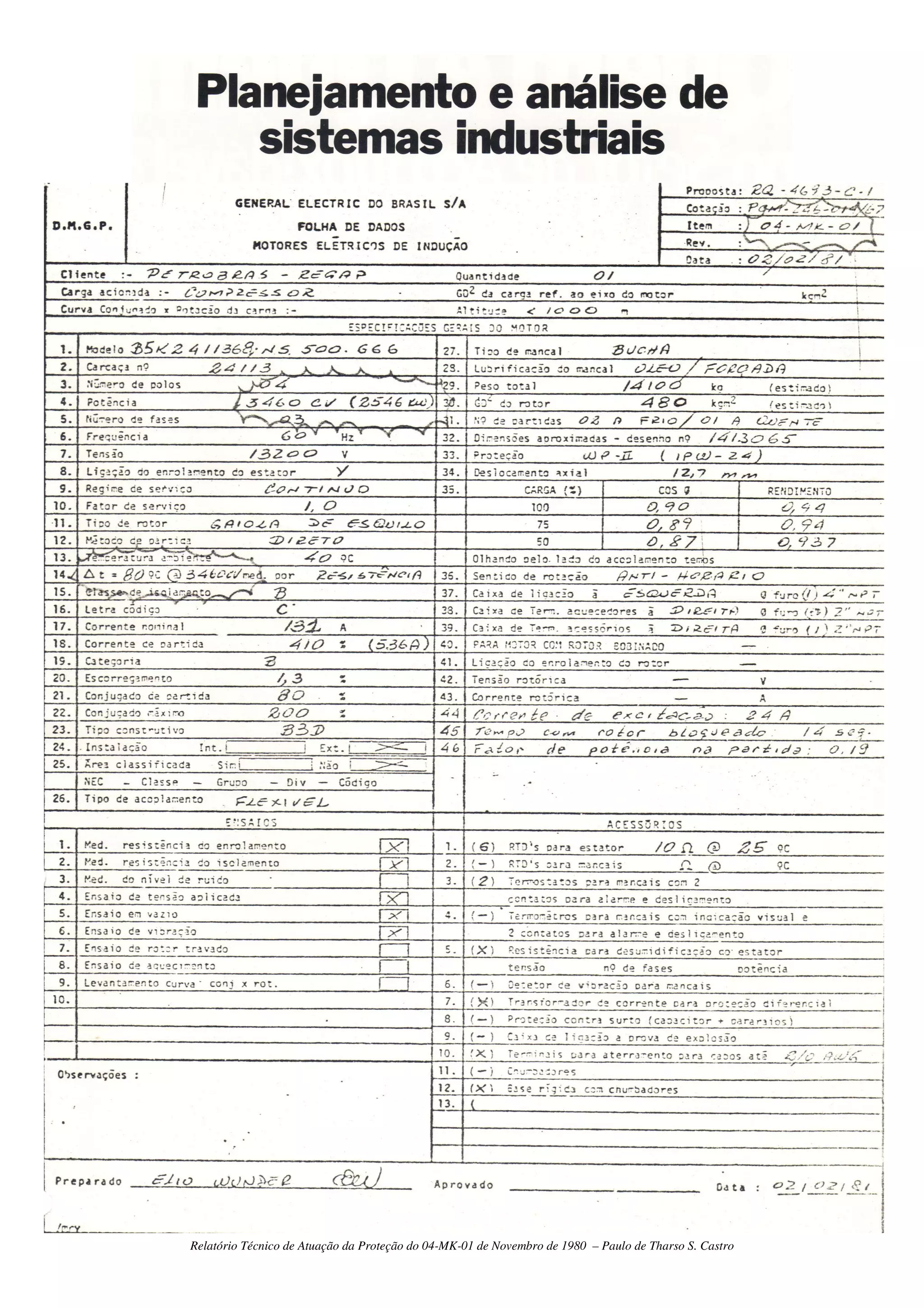 Relatório Técnico de Atuação da Proteção do 04-MK-01 de Novembro de 1980 – Paulo de Tharso S. Castro
 