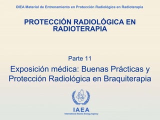OIEA Material de Entrenamiento en Protección Radiológica en Radioterapia



     PROTECCIÓN RADIOLÓGICA EN
           RADIOTERAPIA



                               Parte 11
Exposición médica: Buenas Prácticas y
Protección Radiológica en Braquiterapia


                                     IAEA
                           International Atomic Energy Agency
 