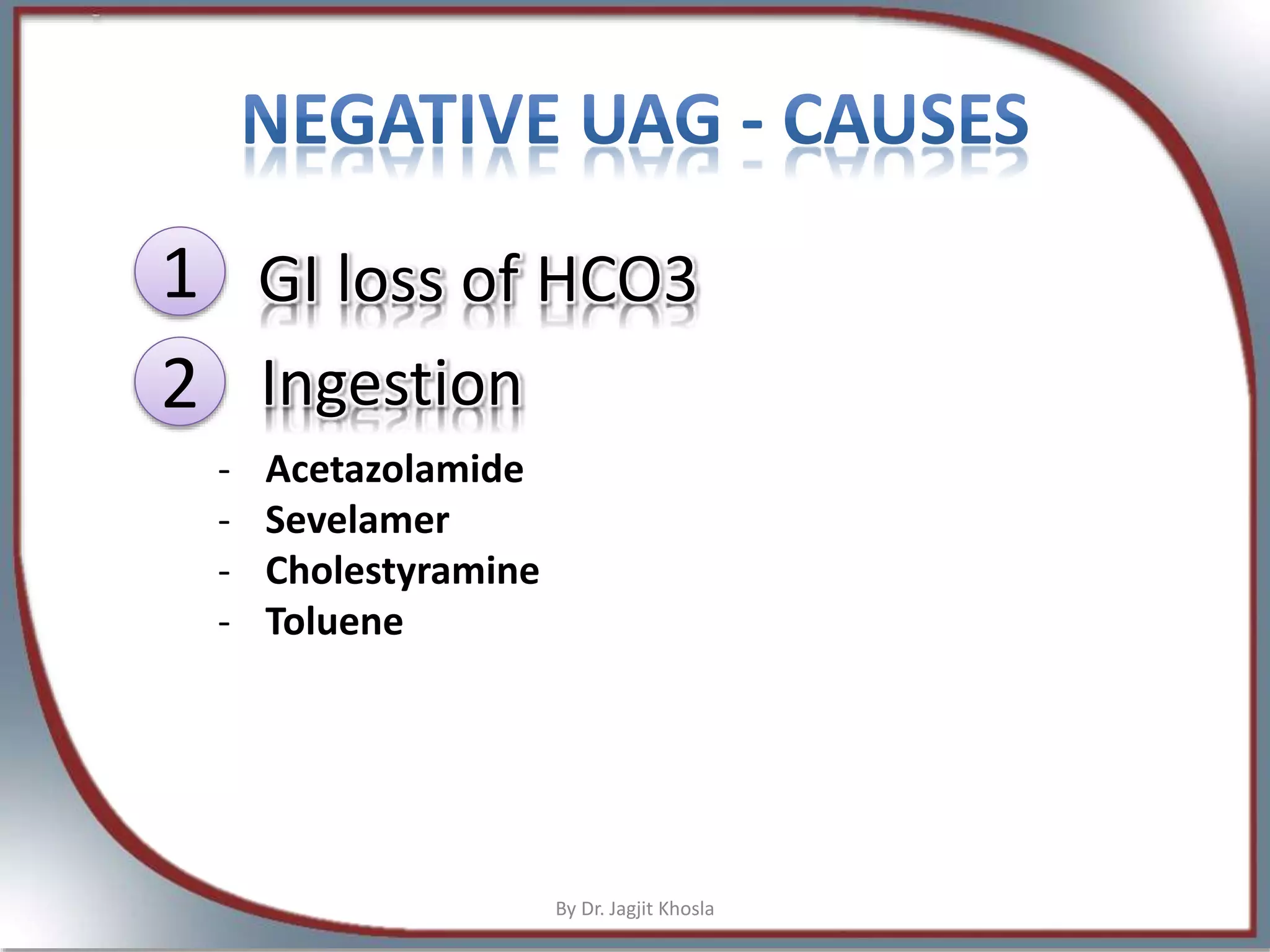 Renal tubular acidosis and other causes of Normal anion gap Metabolic ...