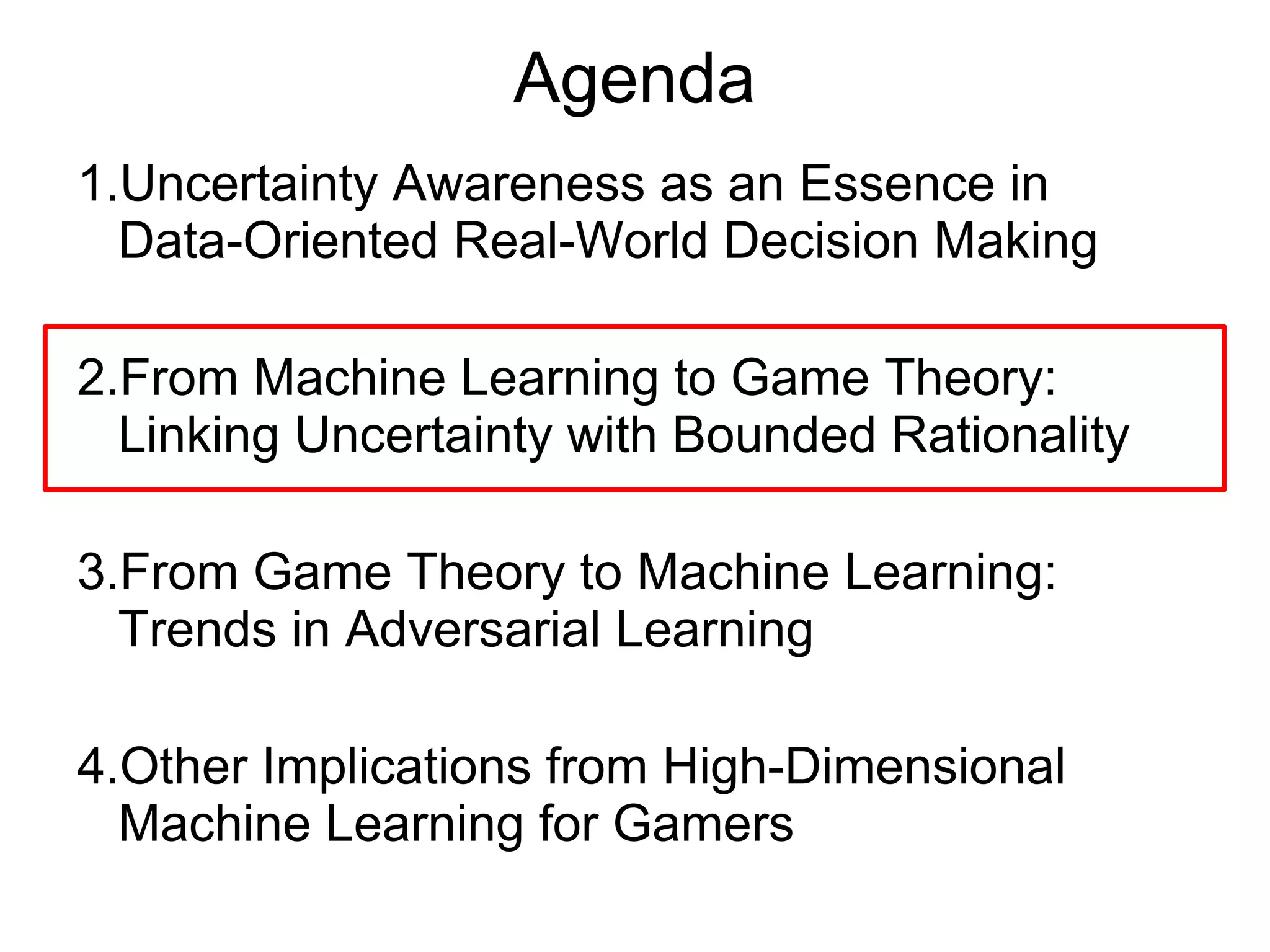 Functional Approximation in Practice
● Is any univ. approximator OK? – No, unfortunately.
– Universal approximator is merely asymptotically unbiased.
– Better to have
● Low variance in terms of bias-variance trade-off
● Resistance to curse of dimensionality
● One reason of deep learning's success
– Flexibility to represent multi-modal function with less
parameters than nonparametric (RBF or tree) models
– Techniques to stabilize numerical optimization
● AdaGrad or ADAM, dropout, ReLU, batch normalization, etc.
 