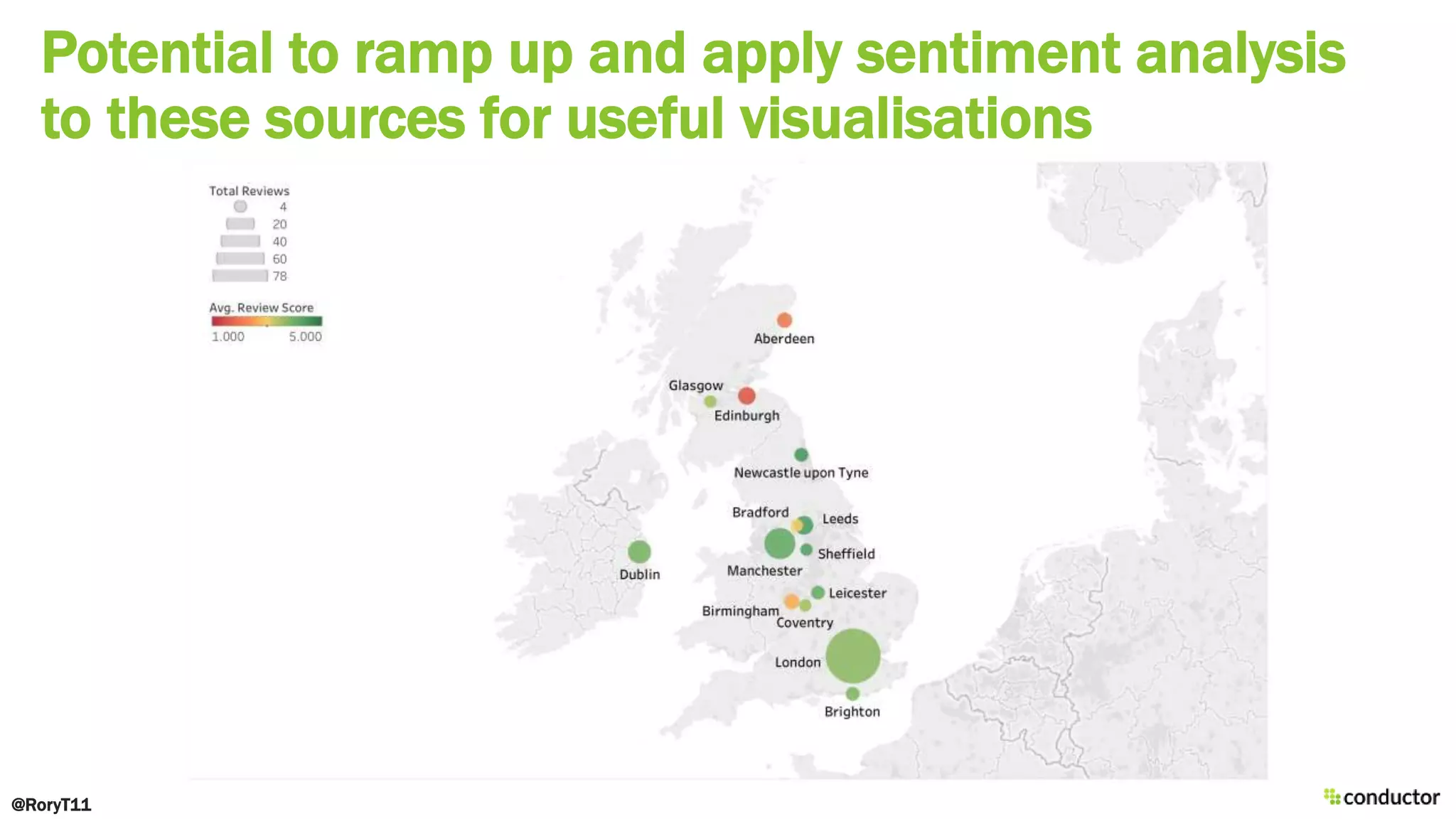 Potential to ramp up and apply sentiment analysis
to these sources for useful visualisations
@RoryT11
 