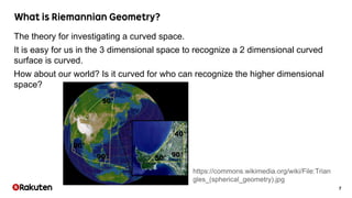 7
The theory for investigating a curved space.
It is easy for us in the 3 dimensional space to recognize a 2 dimensional curved
surface is curved.
How about our world? Is it curved for who can recognize the higher dimensional
space?
https://commons.wikimedia.org/wiki/File:Trian
gles_(spherical_geometry).jpg
 