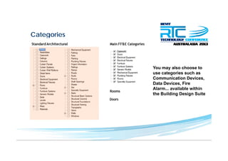 Categoriesg
You may also choose to
t i huse categories such as
Communication Devices,
Data Devices, Fire
Alarm available withinAlarm... available within
the Building Design Suite
 