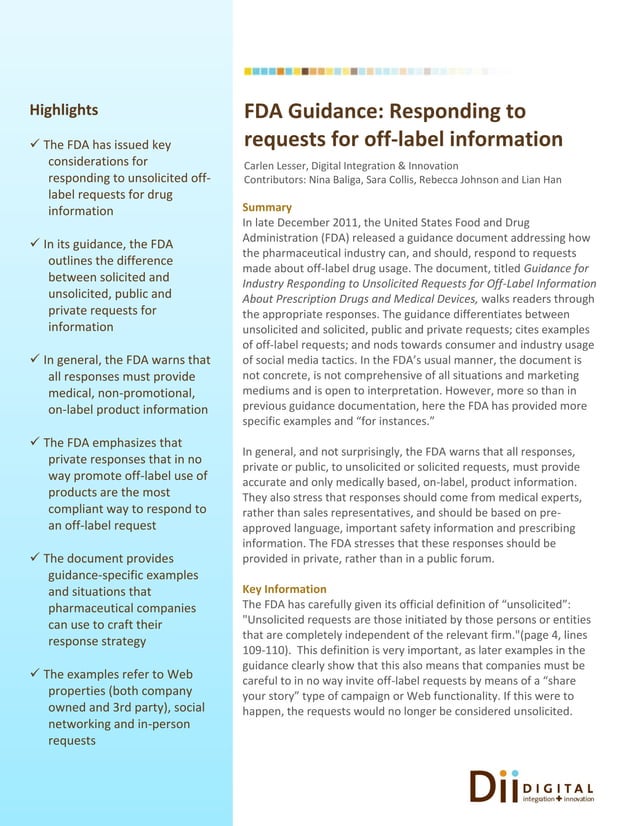 Dii POV FDA OffLabel Guidance PDF