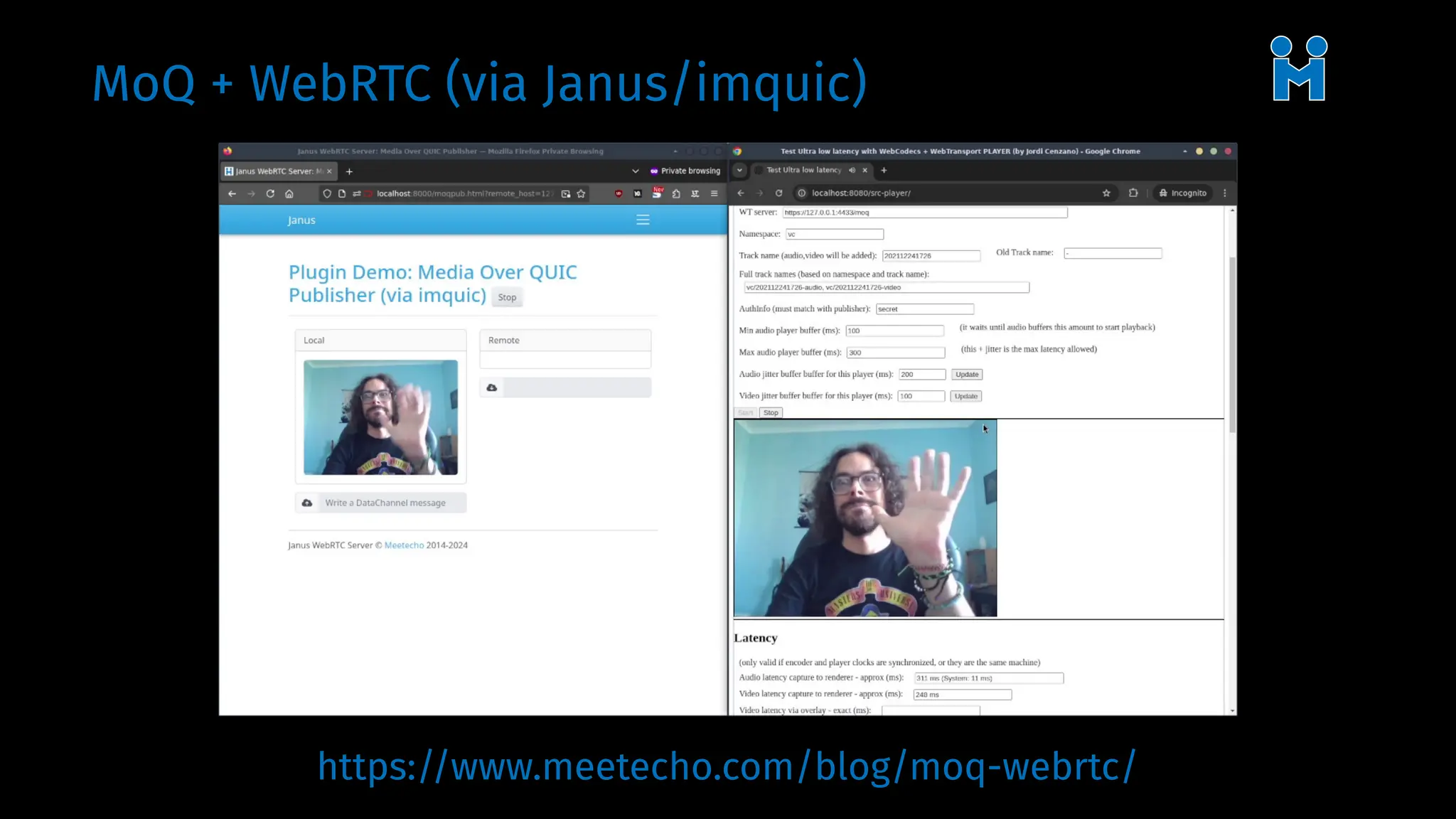 MoQ + WebRTC (via Janus/imquic)
https://www.meetecho.com/blog/moq-webrtc/
 