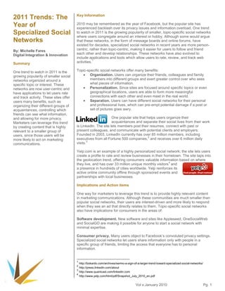 2011 Trends: The Year of Specialized Social Networks<br />By: Michelle Fares<br />Digital Integration & Innovation<br />,[object Object]