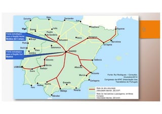 9
Rede de alta velocidade
Velocidade máxima: 350 km/h
Rede de mercadorias e passageiros, em Bitola
Europeia
Velocidade máxima: 220 km/h
Fonte: Rui Rodrigues – Consultor,
3/outubro/2014
Congresso da APAT (Associação dos
Transitários de Portugal)
 