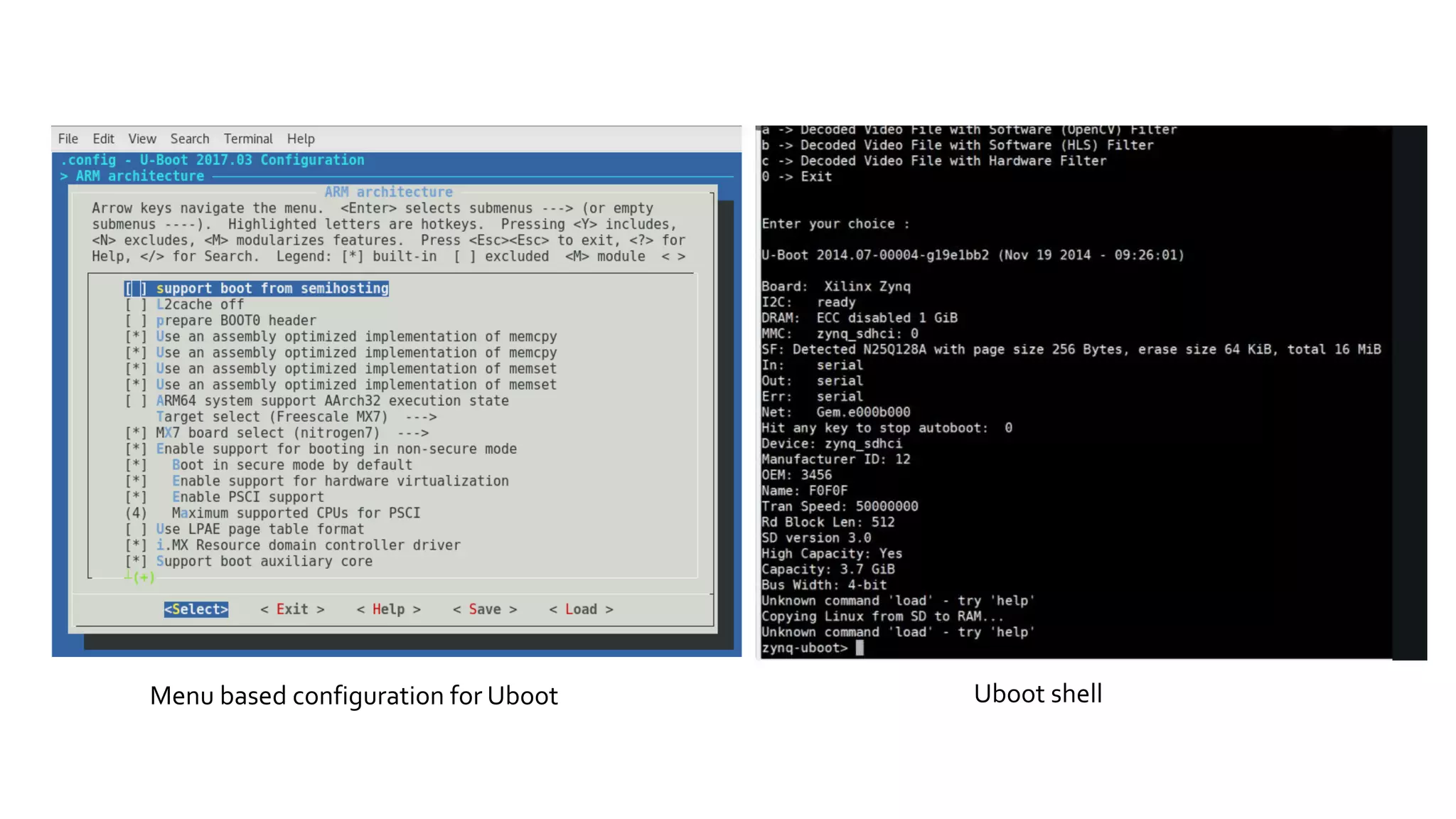 Menu based configuration for Uboot Uboot shell
 