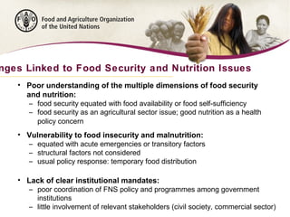 nges Linked to Food Security and Nutrition Issues
• Poor understanding of the multiple dimensions of food security
and nut...