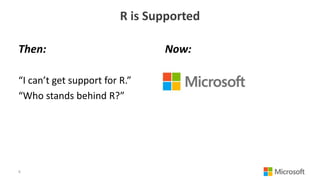 R is Supported
Then:
“I can’t get support for R.”
“Who stands behind R?”
Now:
8
 