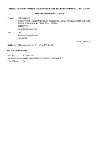 RTI dated 23.05.2023 for refusing to register Contempt Pet Criminal by SC.pdf