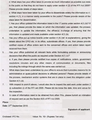 RTI draft letter under Section 4