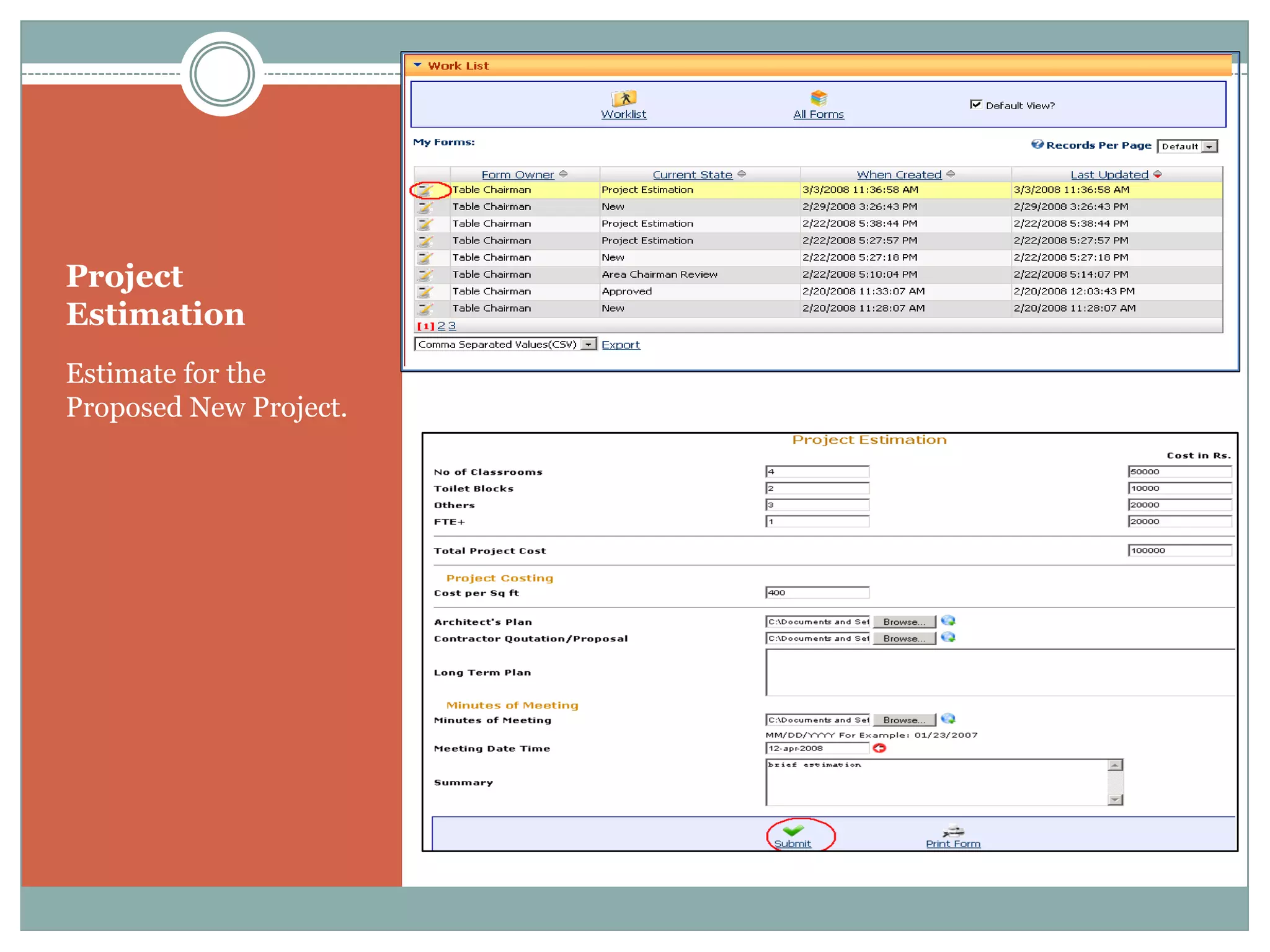 Project
Estimation
Estimate for the
Proposed New Project.
 