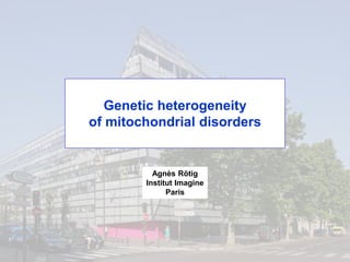 Genetic heterogeneity
of mitochondrial disorders
Agnès Rötig
Institut Imagine
Paris
 