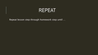 REPEAT
Repeat lesson step through homework step until …
 