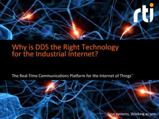 Your%systems.%Working%as%one.%
Why%is%DDS%the%Right%Technology%
for%the%Industrial%Internet?%
The%Real=Time%Communica?ons%PlaAorm%for%the%Internet%of%Things™%
 