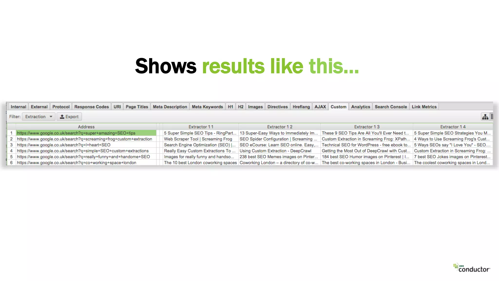 Shows results like this…
 