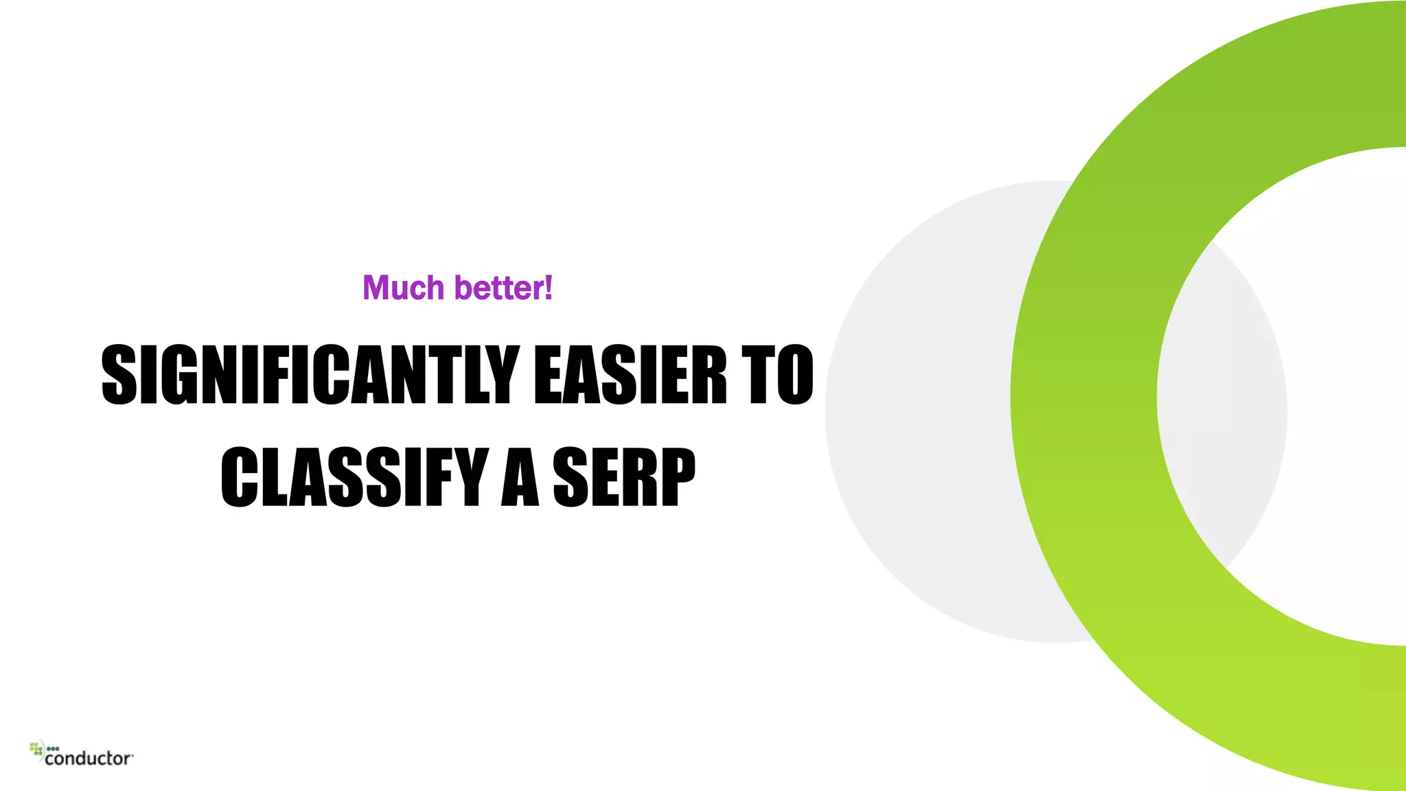 SIGNIFICANTLY EASIER TO
CLASSIFY A SERP
Much better!
 