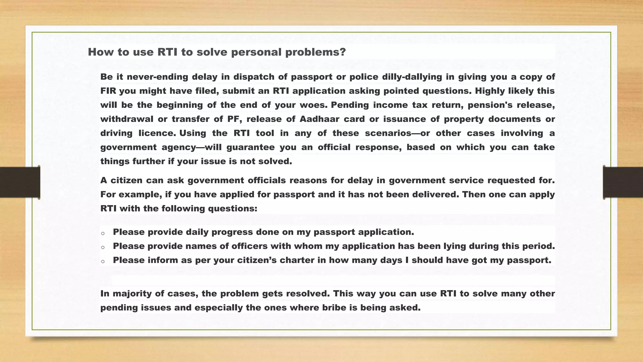 Rti Right To Information Act 2005 Pptx