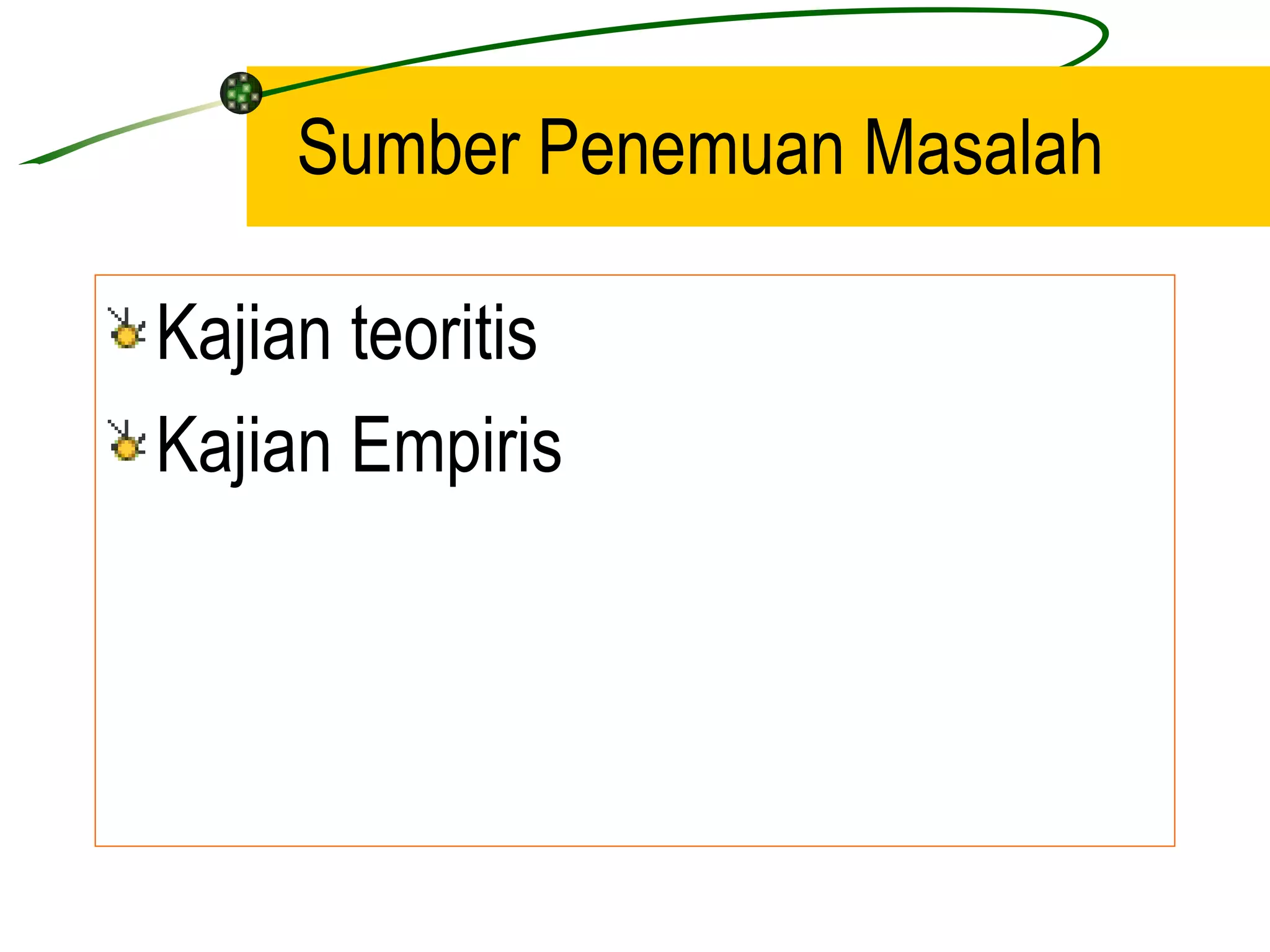 Sumber Penemuan Masalah Kajian teoritis Kajian Empiris 