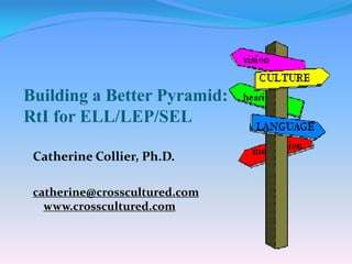 Building a Better Pyramid:
RtI for ELL/LEP/SEL

 Catherine Collier, Ph.D.

 catherine@crosscultured.com
   www.crosscultured.com
 