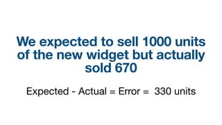 We expected to sell 1000 units
of the new widget but actually
sold 670
Expected - Actual = Error = 330 units
 