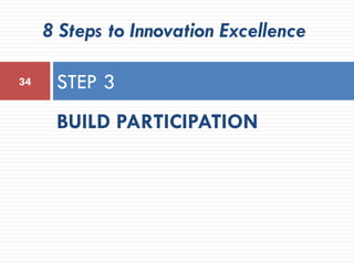 BUILD PARTICIPATION
STEP 334
8 Steps to Innovation Excellence
 