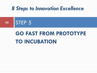 GO FAST FROM PROTOTYPE
TO INCUBATION
STEP 542
8 Steps to Innovation Excellence
 