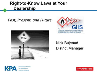 Right-to-Know Laws at Your
Dealership
Nick Bujeaud
District Manager
Past, Present, and Future
 