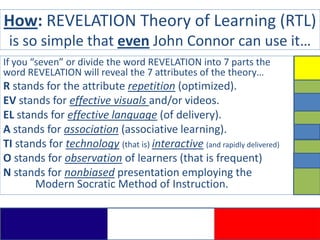 How: REVELATION Theory of Learning (RTL)
 is so simple that even John Connor can use it…
If you “seven” or divide the word...