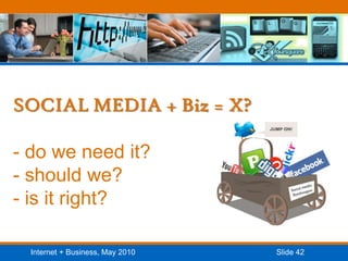 SOCIAL MEDIA + Biz = X?- do we need it?- should we?- is it right?
