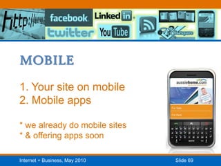 MOBILE 1. Your site on mobile 2. Mobile apps* we already do mobile sites * & offering apps soon