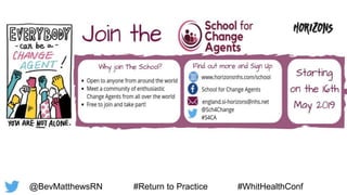 @BevMatthewsRN #Return to Practice #WhitHealthConf
 
