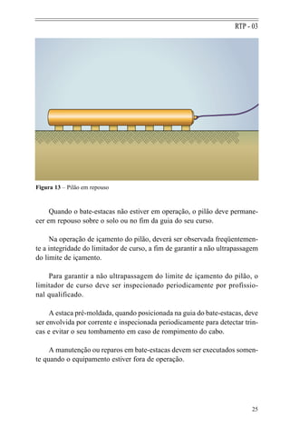 25
RTP - 03
Figura 13 – Pilão em repouso
Quando o bate-estacas não estiver em operação, o pilão deve permane-
cer em repou...