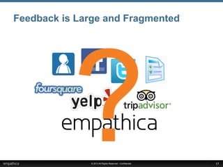 © 2013 All Rights Reserved - Confidential
Feedback is Large and Fragmented
17
?
 