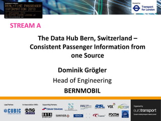 STREAM A
Dominik Grögler
Head of Engineering
BERNMOBIL
The Data Hub Bern, Switzerland –
Consistent Passenger Information from
one Source
 