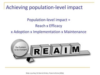 Limited reach of evidence-based parenting programsLimited availability + poor participation =  limited reachThus, most parents who could benefit from parenting assistance never receive it