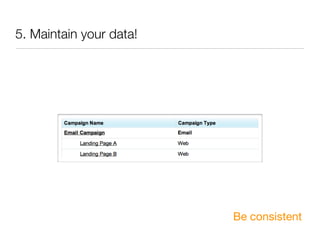 5. Maintain your data!




                         Be consistent
 