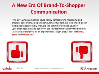 #WoM	
  
A	
  New	
  Era	
  Of	
  Brand-­‐To-­‐Shopper	
  
Communica)on	
  
"The	
  days	
  when	
  companies	
  could	
  ...