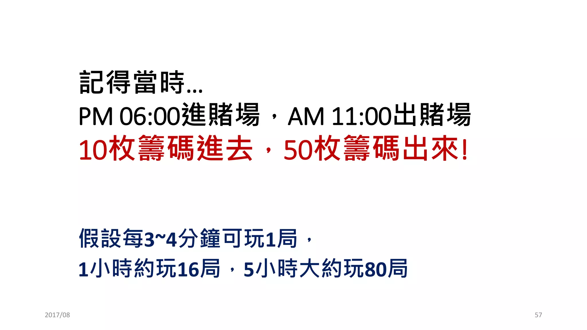 為了控制風險: 輸了交易2張，贏了交易1張
2017/03 57
輸了“多”買1張
 