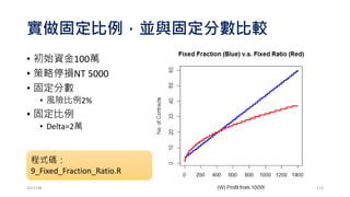使用R語言建立選擇權部位 (前置)
•STK=8000:9900
•portfolio=rep(0,1)
2017/03 173
 