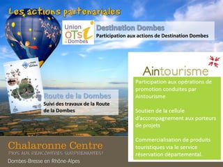 Participation aux actions de Destination Dombes
Route de la Dombes
Suivi des travaux de la Route
de la Dombes
 