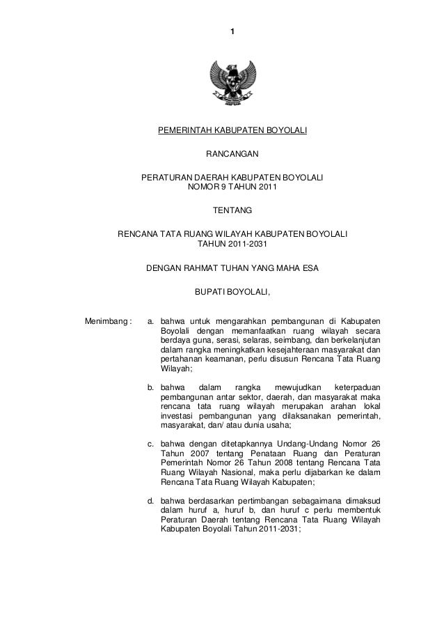 Rtrw Kab Boyolali No 9 Tahun 2011