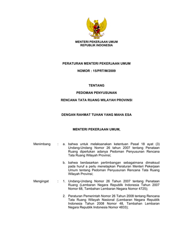 Pedoman Penyusunan Rencana Tata Ruang Wilayah (RTRW) Provinsi | PDF