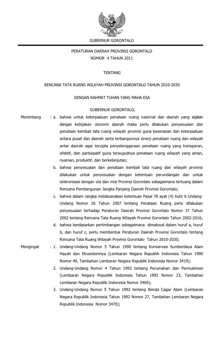Rencana Tata Ruang Wilayah Provinsi Gorontalo